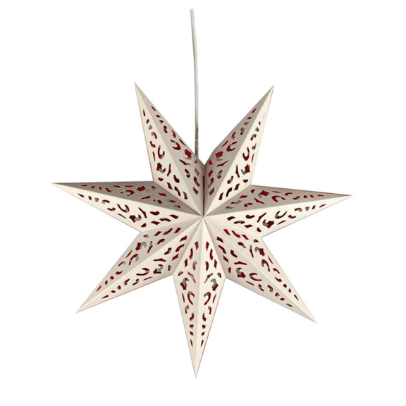 White Red Paper Star Lanterns, 2pcs Stars Hanging Christmas Paper Lampshade 13.8" 7 Point Star Hanging Decorations for Christmas New Year Wedding Party Birthday decoration