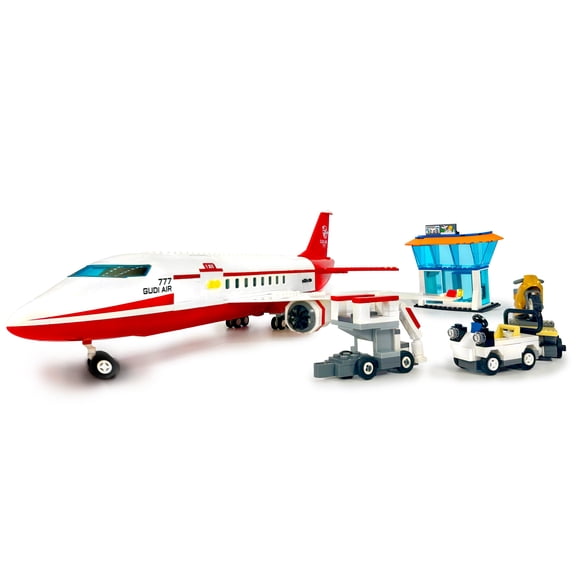 White & Red Passenger Jet with Airport Accessories | General Jim’s Toys & Bricks | GJ-WRPA