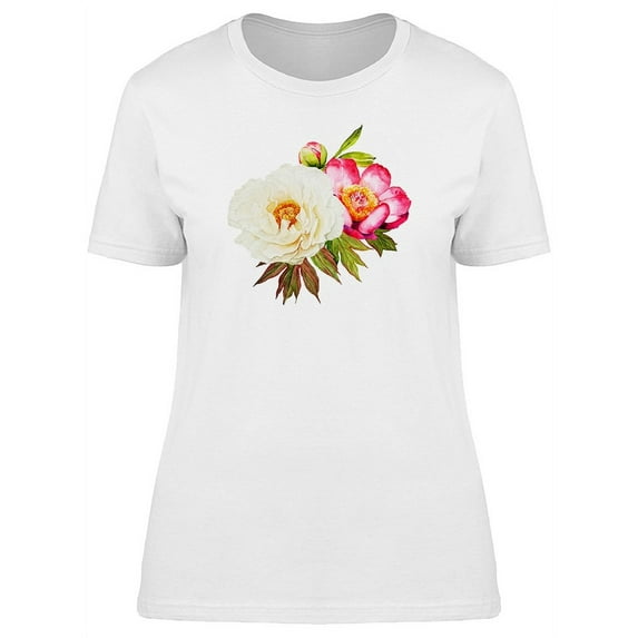 White & Red Peony Flower T-Shirt Women -Image by Shutterstock, Female Large