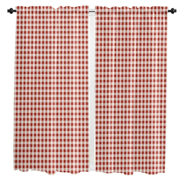 White Red Plaid Simple Curtains for Living Room Bedroom Curtains Kitchen Curtains for the Kids Room Window Treatments Drapes