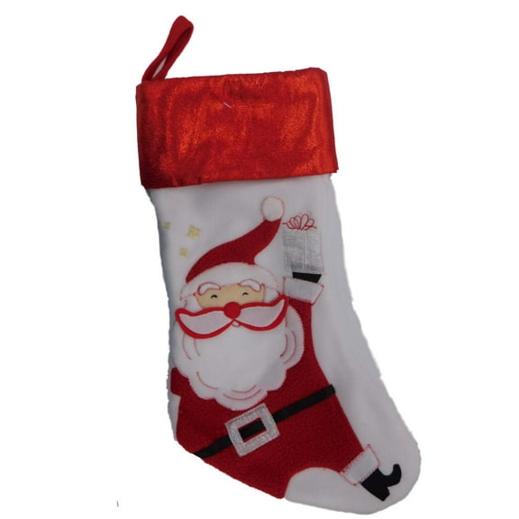 White & Red Shimmer Santa Claus Christmas Stocking Holiday Decoration