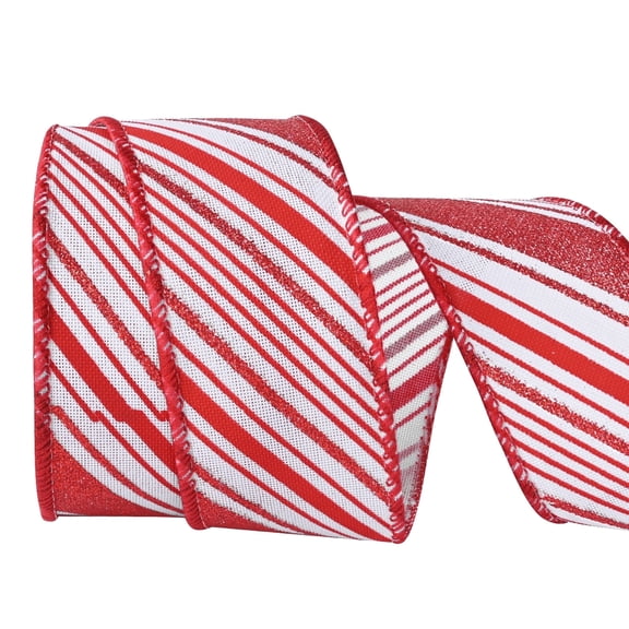 LoomJoyz White Red Striped Corded Ribbon 1.5 inch Glitter Decoration Ribbon for DIY Gift Wrap Floral Arrangement Garland Bow Decoration 10 Yards