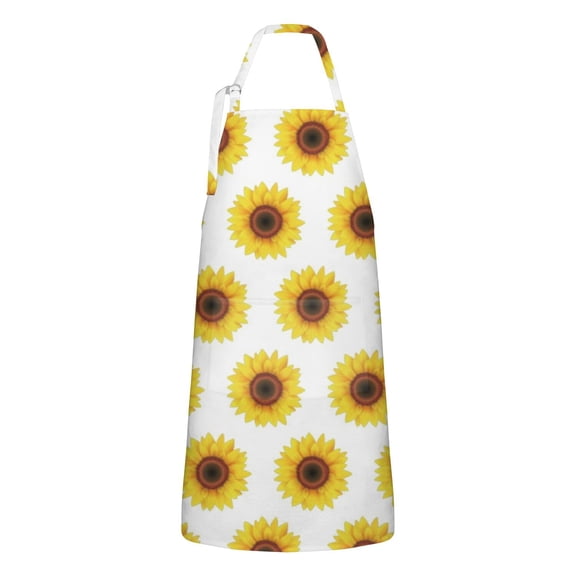 White Regular Sunflower Pattern Apron-Garden Aprons for Women with Pockets-Cotton Linen Waterproof Kitchen Cooking Gardening Aprons Adjustable for Kitchen,Cooking,BBQ and Salon 33x27 Inch