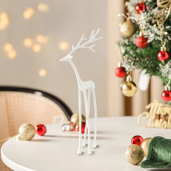 White Reindeer Christmas Decoration,European-Style Imitation Reindeers Statue,Elegant Christmas Reindeer Figurines,Xmas Tabletop Decoration for Mantel Living Room Bedroom Home