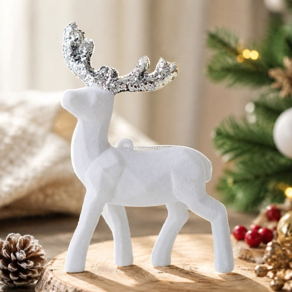 White Reindeer Christmas Tree Hanging Ornament Festive Holiday Decor for Home Mantel Window Xmas Decoration
