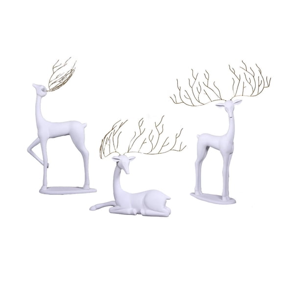 White Reindeer Glitz Collection Life Size Set of 3 Statues