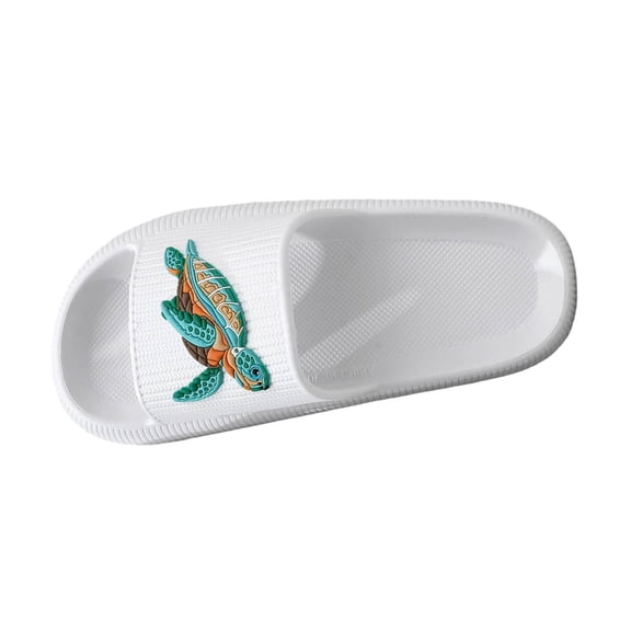 White Relaxation Footwear With Turtle Design And Non-Slip Sole For Safe Home Use