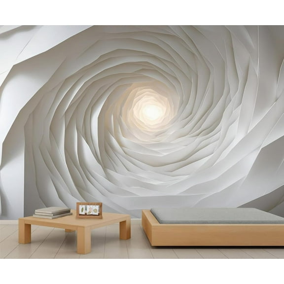 White Relief Wall Mural, Abstract Geometry 3D Wallpaper Mural, Stereo Expansion Space Wall Murals Wallpaper For Woman Bedroom Bedside Living Room 55"W x 28"H (Not Peel and Stick)