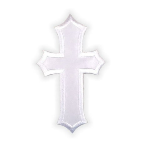 White Religious Cross (2.5" Tall) Iron on Embroidered Applique Patch