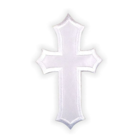 White Religious Cross (2.5" Tall) Iron on Embroidered Applique Patch