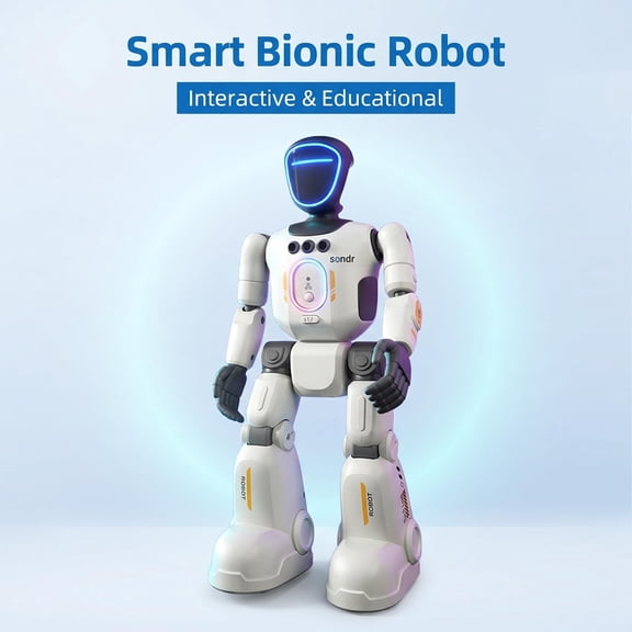 White Remote Control Interactive Robot Toy for Boys & Girls, Rotatable Structure with Glowing LED Lights, Rechargeable Battery and Charger Included, Recommended for Ages 8+