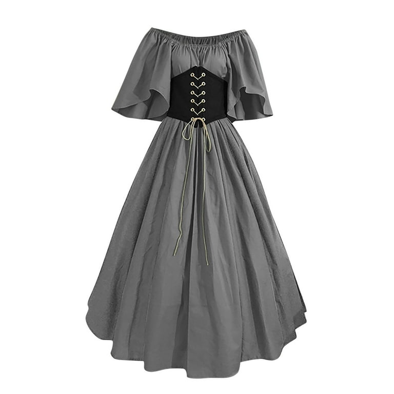 Women's Medieval Renaissance Costumes Pirate Corset Dress Halloween Short  Sleeve Corset Dress Vintage Maiden Dress