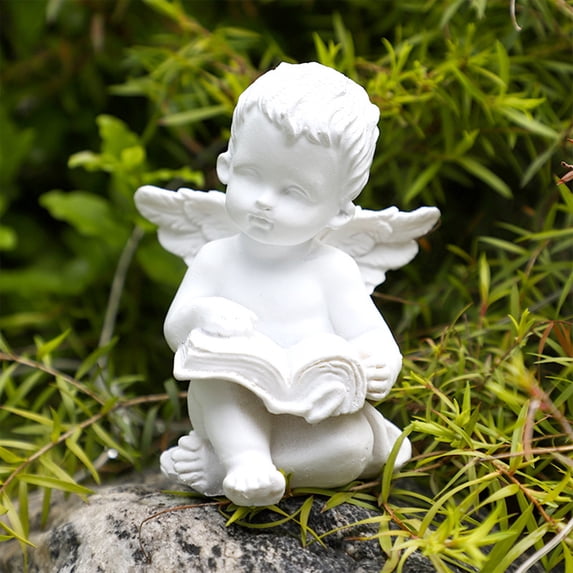 White Resin Angel Praying Statue with Wings, Holding Book,Outdoor Garden Ornament,Heart-Shaped Holder for Home Decor, Sympathy Memorial & Inspirational Keepsake Gift