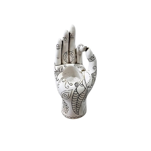 White Resin Buddha Hand Palm Candle Holder Figurine, Solid Palm Shaped Yoga Room Statue, Smooth White Resin Candle Sculpture For Bedroom Shelf Spiritual Decor