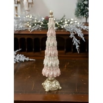 White Resin Christmas Tree Ornament Small Tabletop Decor for Mantel Shelf Winter Village Scene Holiday Centerpiece(Pink)