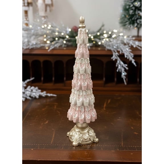 White Resin Christmas Tree Ornament Small Tabletop Decor for Mantel Shelf Winter Village Scene Holiday Centerpiece(Pink)