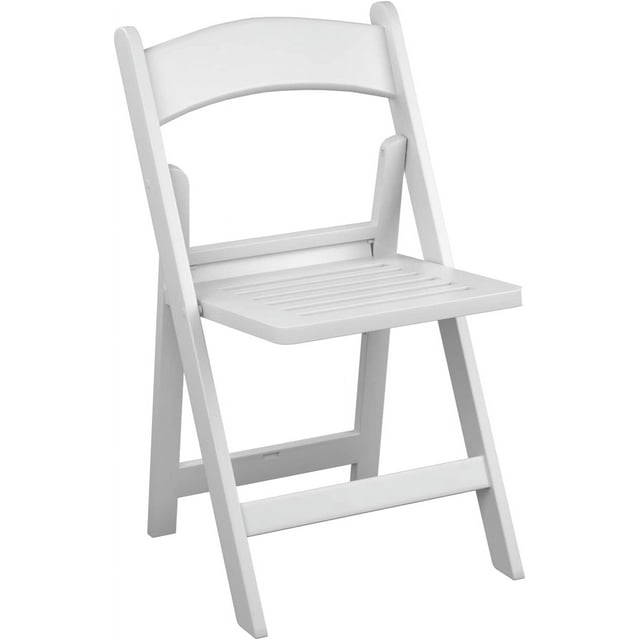 White Resin Folding Chair with Slatted Seat Set of 4