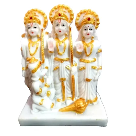 White Resin Hindu God Ram Darbar Murti Marble Idol Statue Decor Showpiece