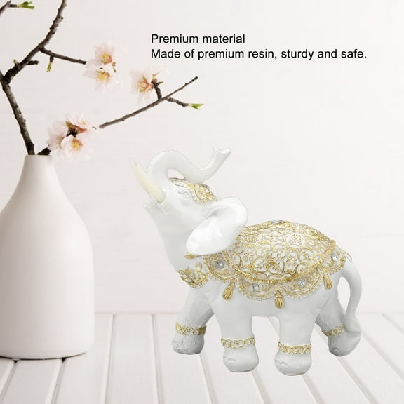 White Resin Lucky Elephant Statue For Home Office Decoration Feng Shui Wealth Gift