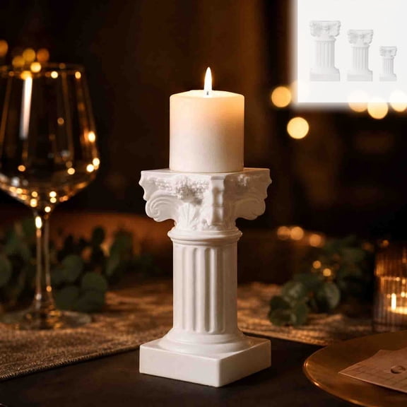 White Resin Roman Column Candle Holders, Nordic Style Pillar Candlesticks, Elegant Home Decor Table Centerpiece, Photography Props for Wedding Party Shelf Mantel Decoration, White-S