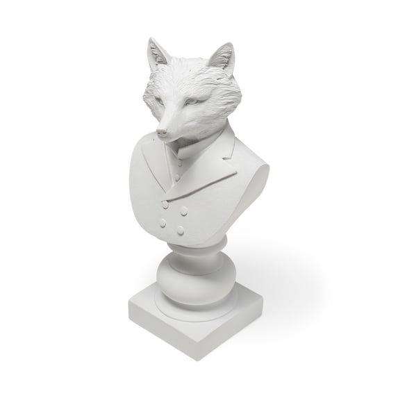 White Resin Suited Fox Bust Décor Piece