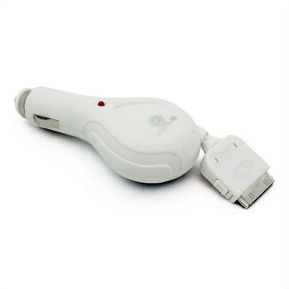 White Retractable Car Charger DC Socket Power Adapter Compatible With iPhone 4S 4 3GS 3G 2G, iPad 3 2
