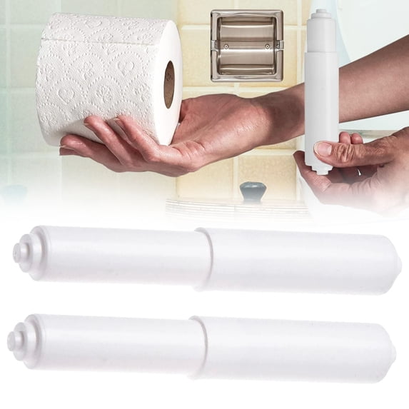 White Retractable Plastic Toilet Paper Roller 2-Pack, Spring-Loaded Telescopic Tissue Dispenser Rod, Tool-Free Adjustable 4.25"-6.5" for Bathroom, Sturdy Non-Slip Holder, By Preplabs
