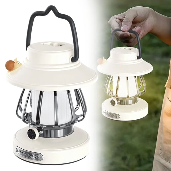 White Retro Hand Lamp – Fenull 3-Color Dimmable Night Light with USB-C Charging, Portable Flashlight for Kids Camping, Bedroom & Emergency Use, Toddler-Friendly
