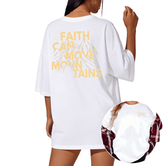 White Retro Mountain Line Art Print Tshirt S-5XL Graphic Tees Shirts Christian Aesthetics Tops