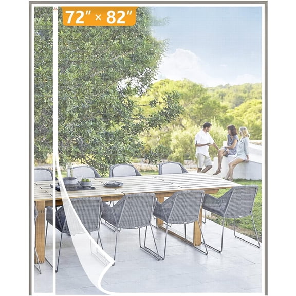 White Reversible Left Right Side Opening Magnetic Screen Door Fits Door Size 72 x 82, Unobstructed View Screen Mesh Net for Balcony, French, Sliding Glass Door, Actual Screen Size 74" x 83"