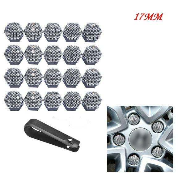 White Rhinestone 20Pcs/Set 17Mm Wheel Lug Nut Covers Bolt Cap Diamond Inlay Car Tire Nut Protection Covers Anti-Rust Cap
