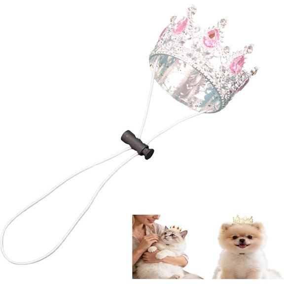 White Rhinestone Dog Crown with Adjustable Strap, Queen Costume Accessory, Golden King Crown for Small Dogs Cats Wedding Photos