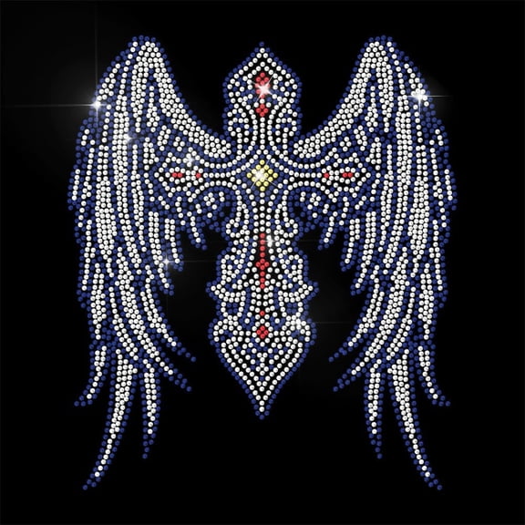 White Rhinestone Iron on Transfer Cross Wings Bling Diamond Hotfix Patches for Clothes Large Iron On Sequin Applique for Jeans Jacket Caps Bag T-Shirts Shoes DIY Decor