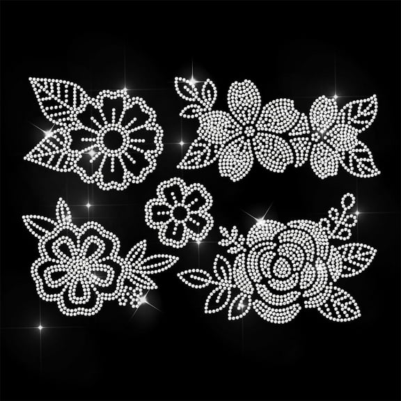 White Rhinestone Iron on Transfer Flowers Bling Diamond Hotfix Patches for Clothes 11.6"x8.2" Large Iron On Sequin Applique for Jeans Jacket Caps Bag T-Shirts Shoes DIY Decor