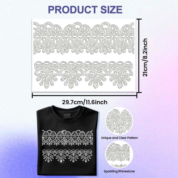 White Rhinestone Iron on Transfer Lace Trim Bling Diamond Hotfix Patches for Clothes 11.6"x8.2" Large Iron On Sequin Applique for Jeans Jacket Caps Bag T-Shirts Shoes DIY Decor
