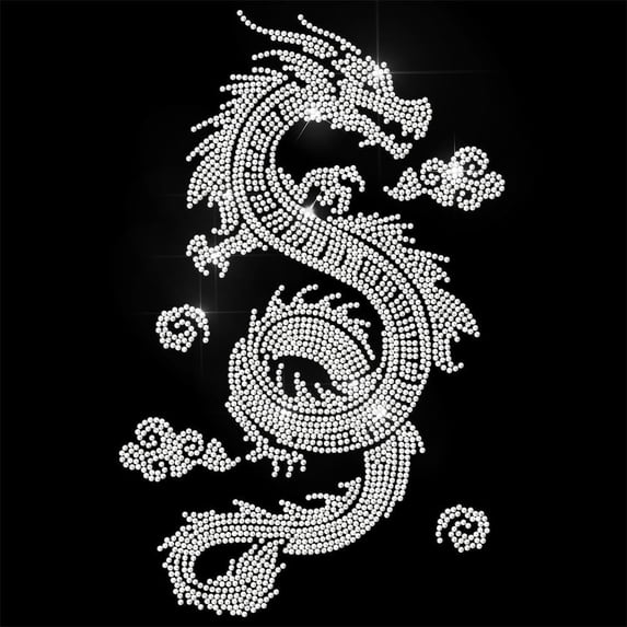 White Rhinestone Iron on Transfer Oriental Dragon Bling Diamond Hotfix Patches for Clothes 11.6"x8.2" Large Iron On Sequin Applique for Jeans Jacket Caps Bag T-Shirts Shoes DIY Decor Colorful