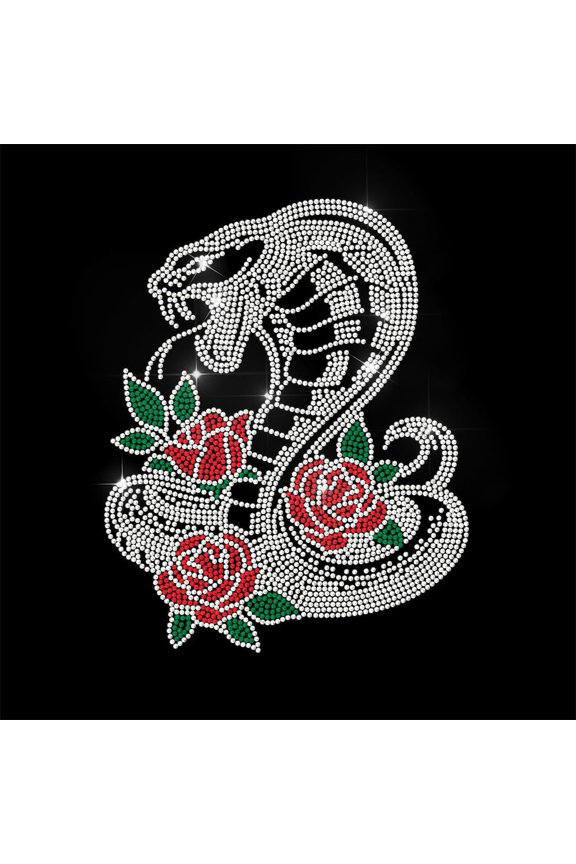 White Rhinestone Iron on Transfer Snake Cobra Rose Bling Diamond Hotfix Patches for Clothes Large Iron On Sequin Applique for Jeans Jacket Caps Bag T-Shirts Shoes DIY Decor Colorful