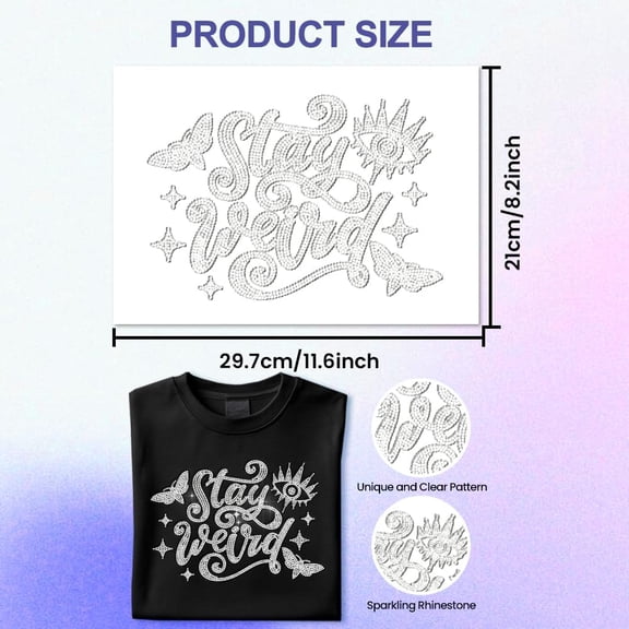 White Rhinestone Iron on Transfer Stay Weird Bling Diamond Hotfix Patches for Clothes 11.6"x8.2" Large Iron On Sequin Applique for Jeans Jacket Caps Bag T-Shirts Shoes DIY Decor