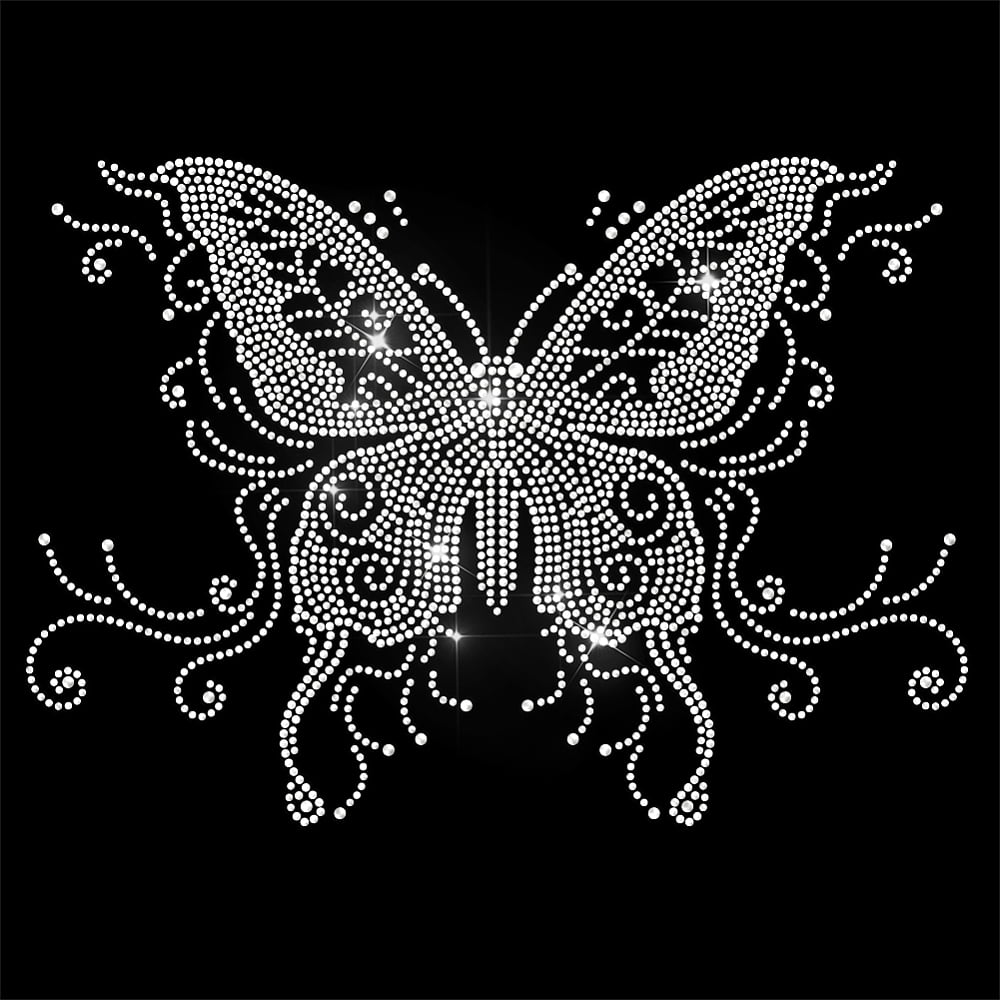 White Rhinestone Iron on Transfer Butterfly Bling Diamond Hotfix Patches for Clothes Large Iron On Sequin Applique for Jeans Jacket Caps