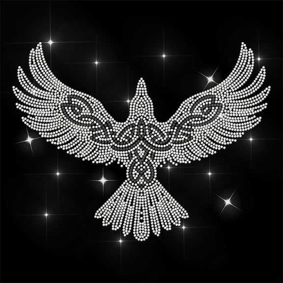 White Rhinestone Iron on Transfer Crow Bling Diamond Hotfix Patches