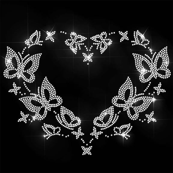 White Rhinestone Iron on Transfer Love Butterfly Bling Diamond Hotfix Patches for Clothes 11.6"x8.2" Large Iron On Sequin Applique