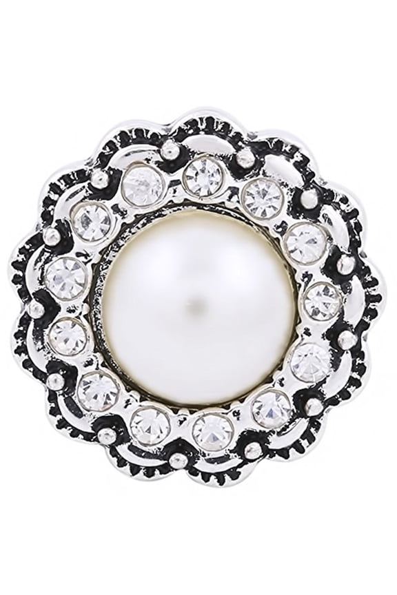 Snap Jewelry 18MM White Rhinestone Pearl Ginger Charm Button