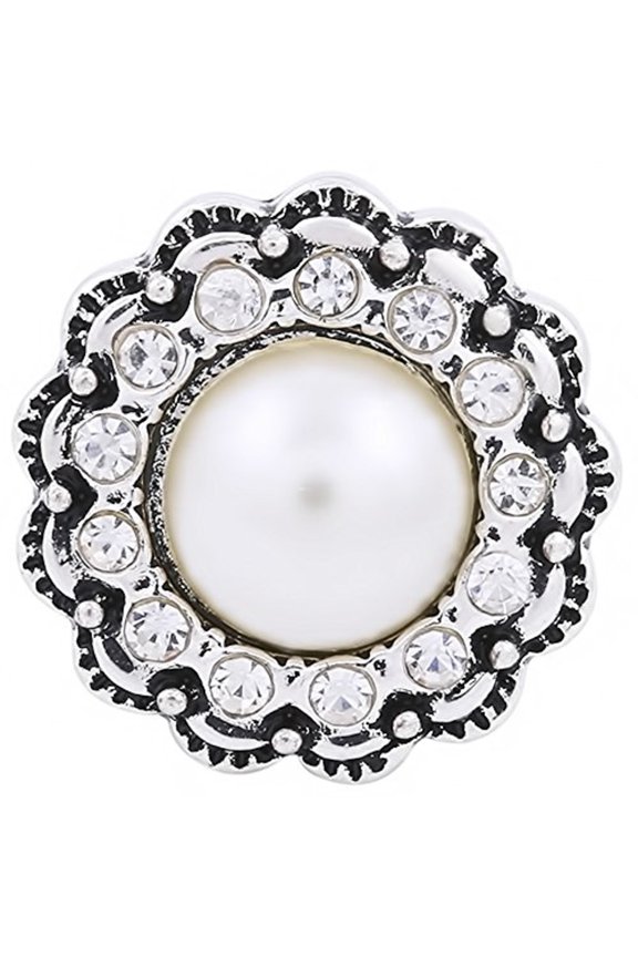 Snap Jewelry 18MM White Rhinestone Pearl Ginger Charm Button