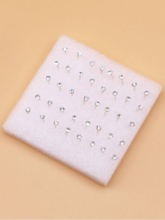 White Rhinestone Stud Earrings Set - 20 Pairs Crystal Decor