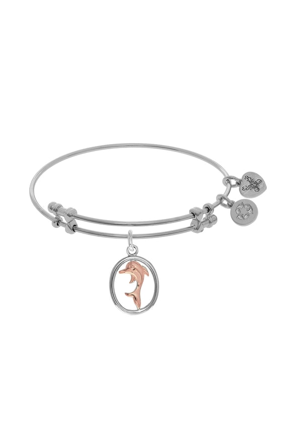 White Rhodium Over Brass 7.25 Inches Dolphin Adjustable Bangle Bracelet