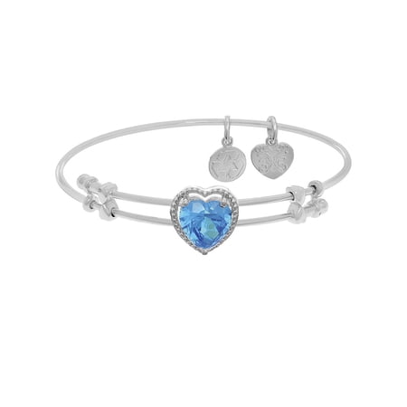 White Rhodium Over Brass 7.25 Inches Light Blue CZ Bangle Bracelet