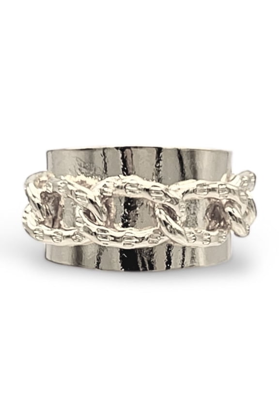 White Rhodium | Silver Charlie Chain Mens Ring