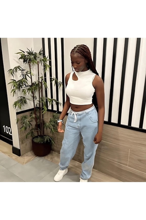 White Ribbed Crop Tank Top Keyhole Cutout Women's Size Medium Y2K Trendy