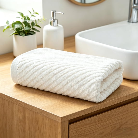 White Ribbed Hand Towels for Bathroom 13 x 29 Inch 100% Cotton Soft Absorbent Soft Feeling Fast Drying Towels Hotel Spa Towel Face Towel