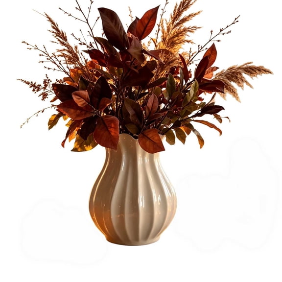 White Ribbed Resin Vase, Fall Leaf Floral Arrangement Vase Modern Fluted Curved Decorative Vase for Autumn Thanksgiving Halloween Table Centerpiece, 7.87"x11.81"